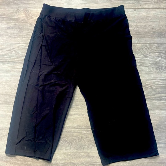 Eileen Fisher Black Cropped Wide Leg Pull On Elastic Waist Viscose Pants Size L - Picture 1 of 8